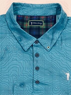William Murray Reading Greens Men’s 2XL Teal Blue Tartan Performance Golf Polo